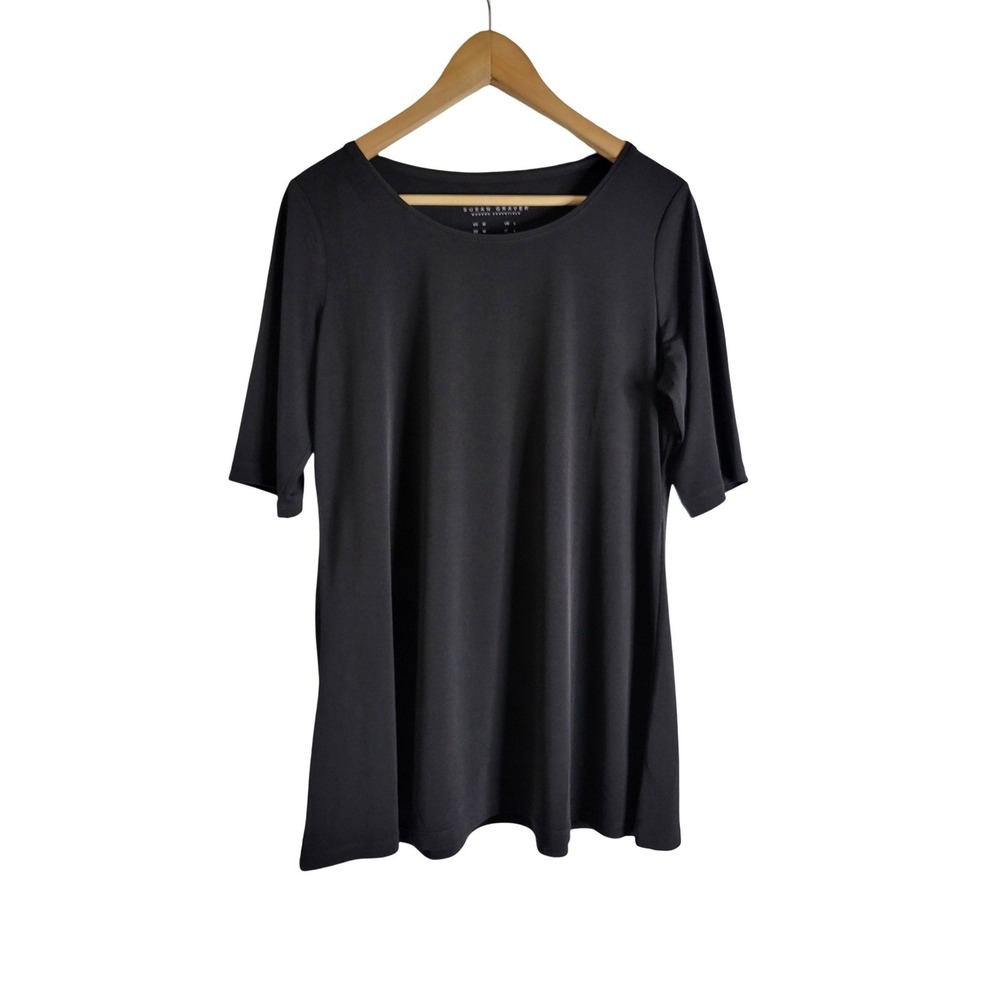 Susan Graver Modern Essentials Black Liquid Knit Elbow Sleeve Tunic M Casual